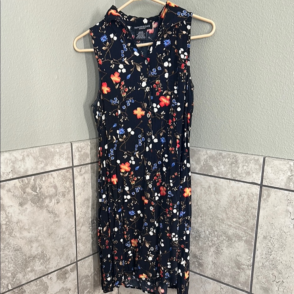 Floral Sleeveless Dress - Black and Multicolor